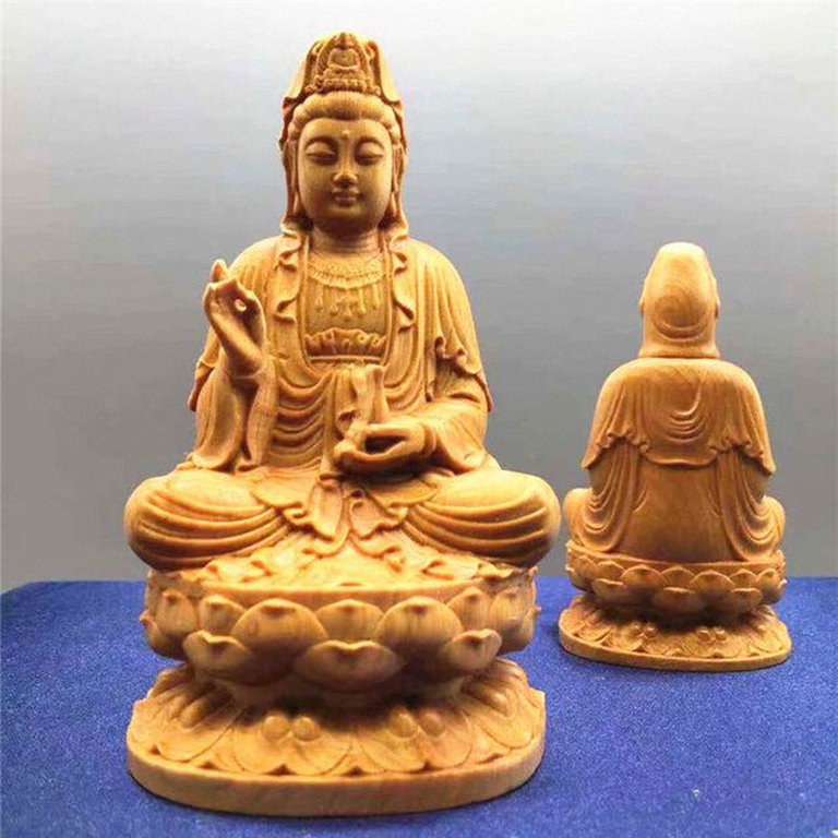 Tượng Phật Bà Quan Âm để xe ô tô bằng gỗ bách xanh