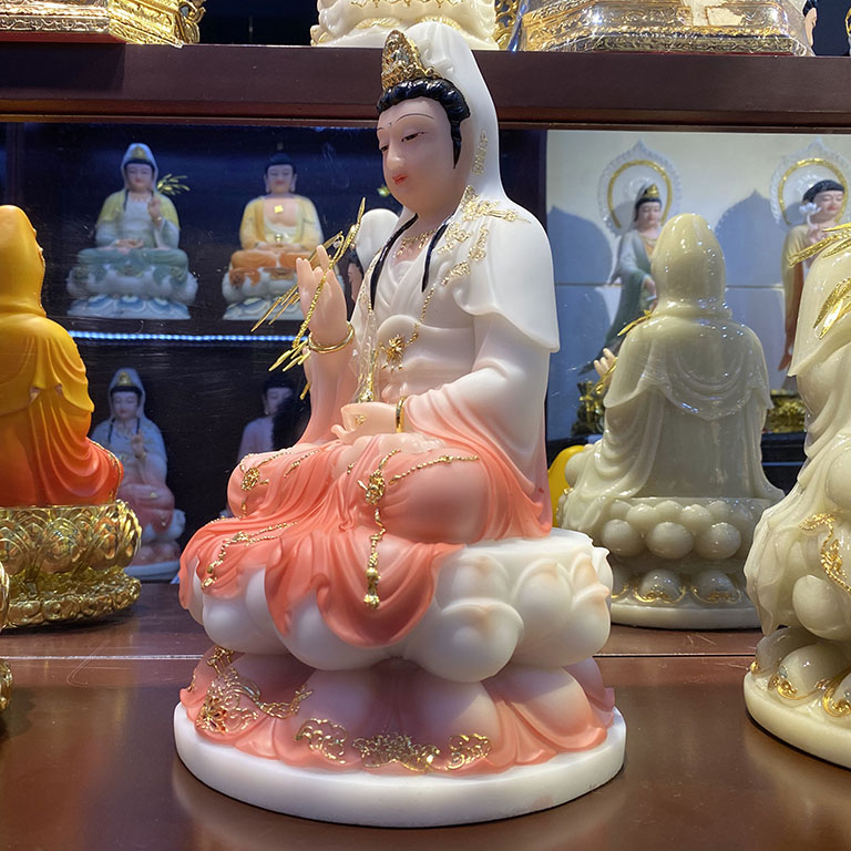 Tượng Quan Âm thờ cúng tại nhà màu hồng cao 30