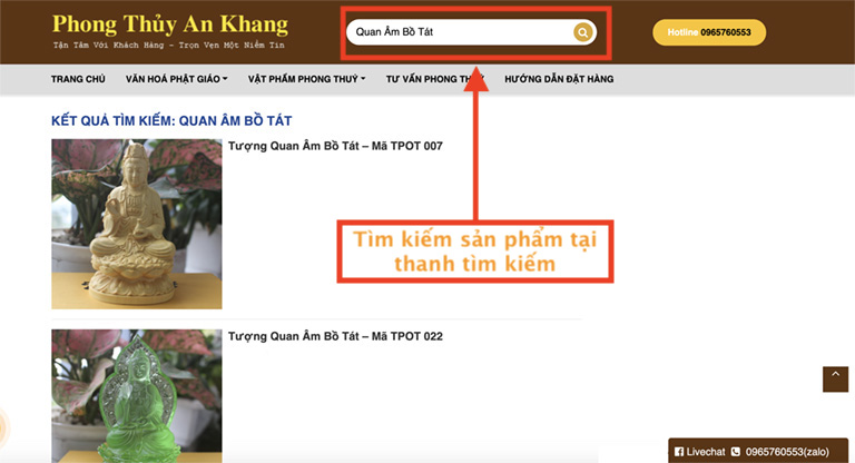 Tìm kiếm sản phẩm bằng thanh công cụ