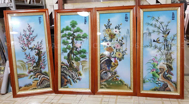 Bộ tranh tứ quý bốn mùa khảm đá tự nhiên