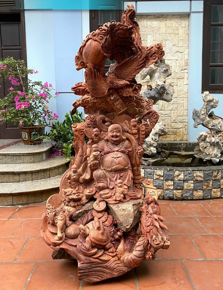 Phật Di Lặc tứ linh hội tụ bằng gỗ hương việt