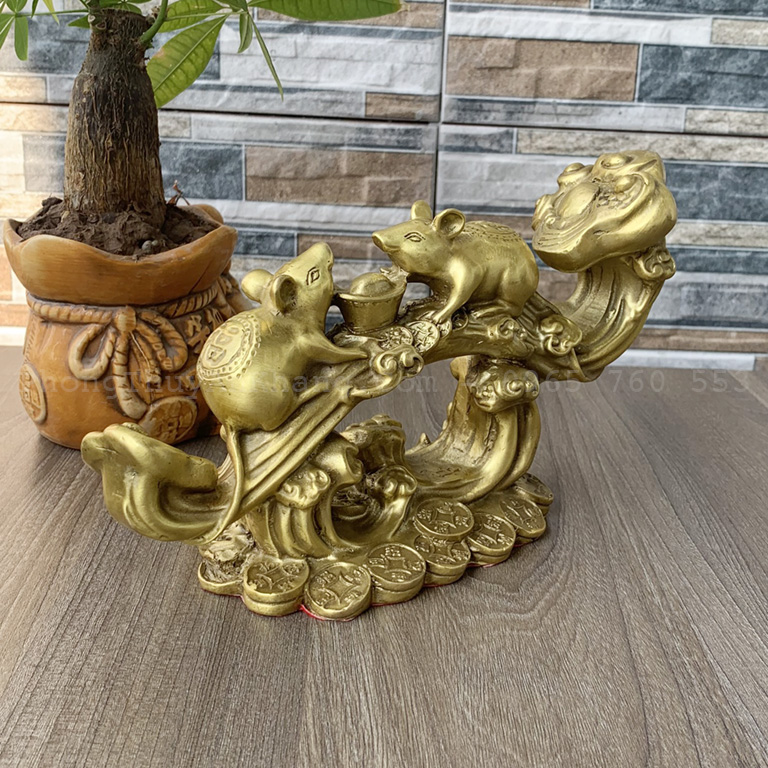 Tượng chuột bằng đồng nguyên khối để bàn làm việc