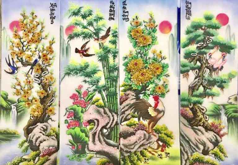 Bộ tranh tứ quý bằng đá quý mừng tân gia