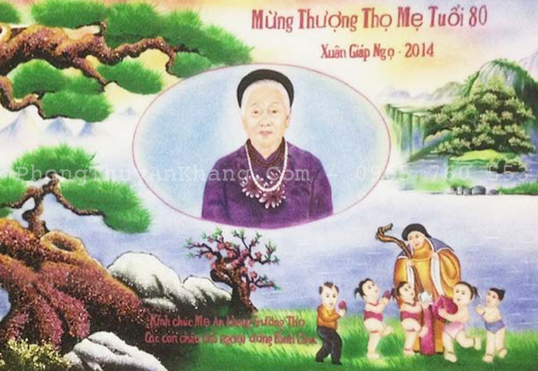 Tranh chân dung bằng đá quý mừng thọ