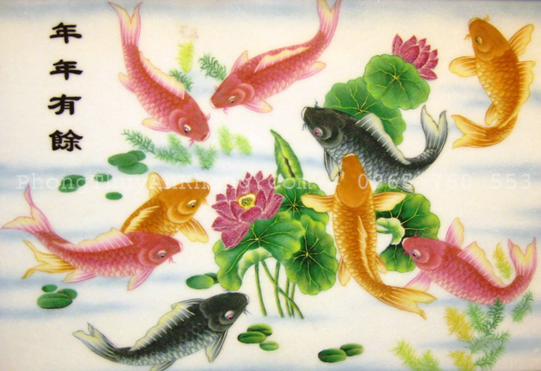 Tranh đá quý cửu ngư đồ mừng tân gia