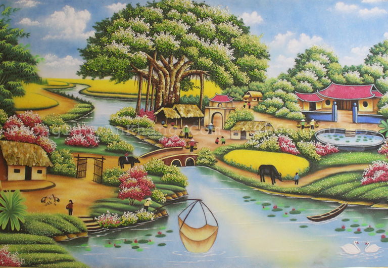 Tranh đá quý phong cảnh đồng quê treo phòng khách