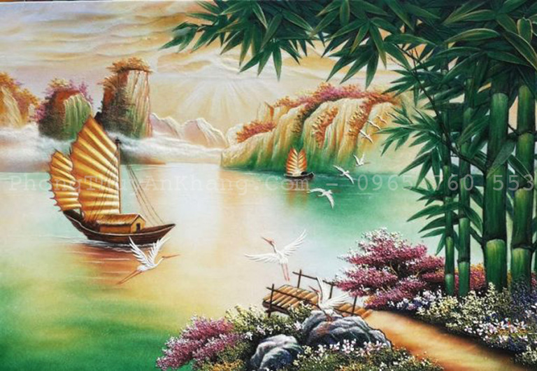 Tranh thuận buồm xuôi gió bằng đá quý mừng khai trương