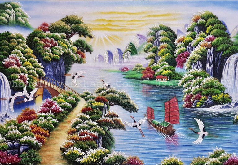 Tranh thuận buồm xuôi gió bằng đá quý tặng khai trương công ty