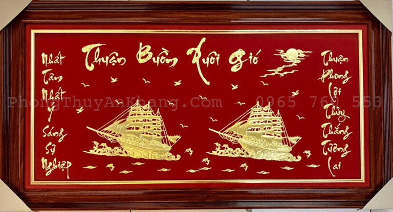 Tranh thuận buồm xuôi gió dát vàng 24k tặng đối tác