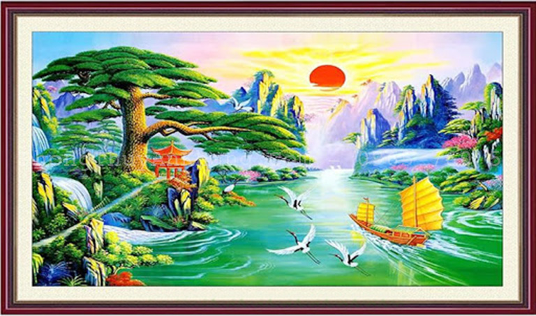 Tranh thuận buồm xuôi gió khảm đá tự nhiên