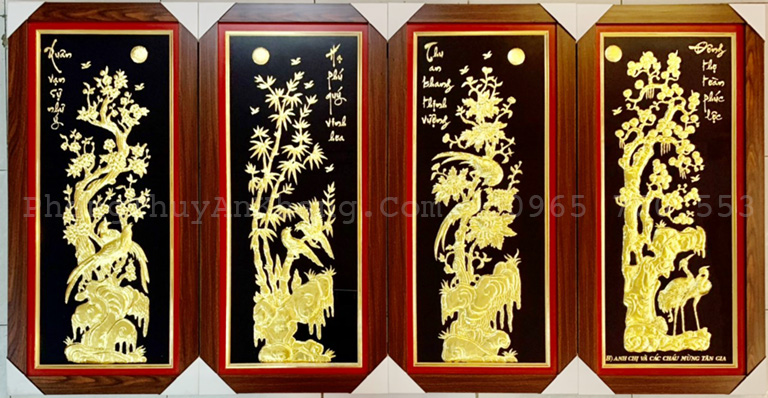 Tranh tứ quý dát vàng 24k mừng tân gia