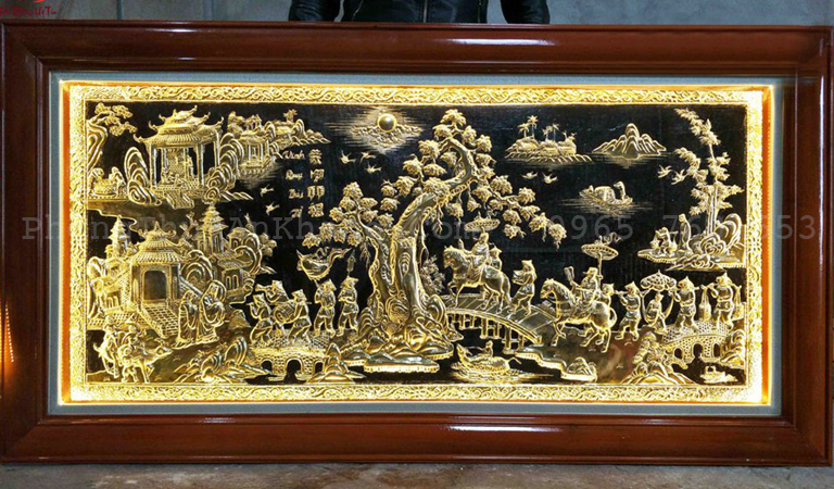 Tranh vinh quy bái tổ dát vàng 24k mừng thọ