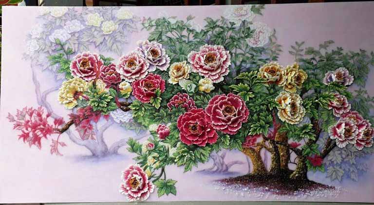 Tranh đá quý hoa mẫu đơn