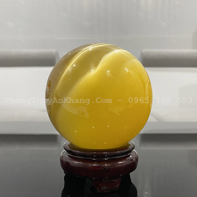 Quả cầu măt mèo vàng 10 cm để phòng khách