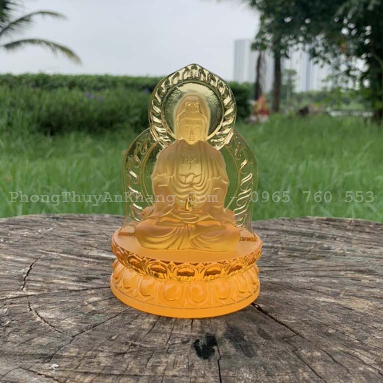 Tượng Quan Âm Bồ Tát 2 mặt lưu ly để xe ô tô hợp mệnh Kim và mệnh Thuỷ