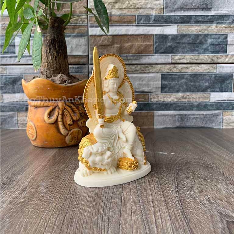 Tượng Phật Văn Thù Bồ Tát đá bột ép màu trắng cao cấp
