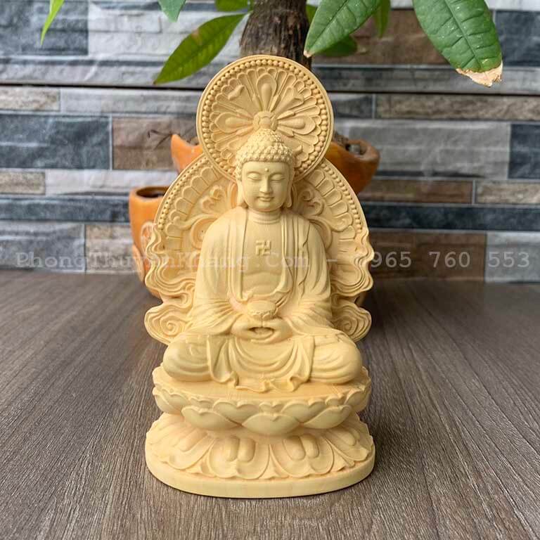 Tượng Phật A Di Đà để xe ô tô chất liệu gỗ Hoàng Dương
