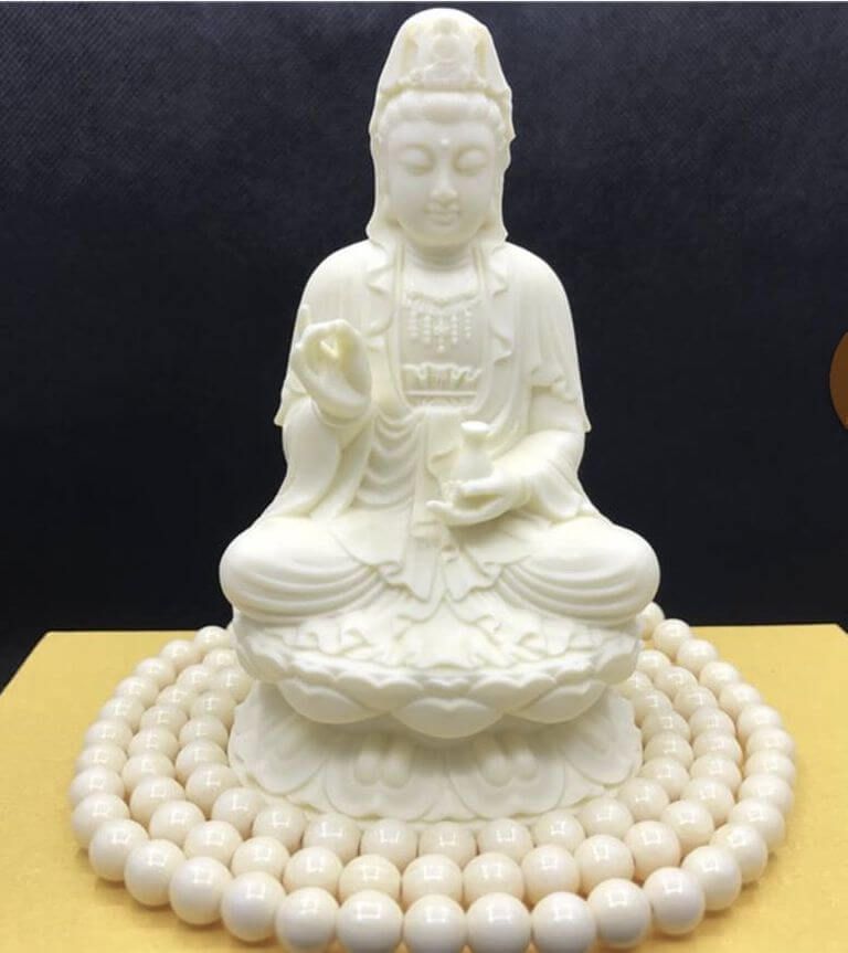 Tượng Phật Quan Âm đá bột ép màu trắng